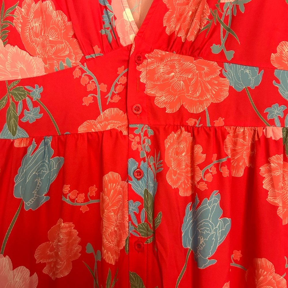 Floral Dark Pink almost Red Maxi Dress. - Picture 3 of 6